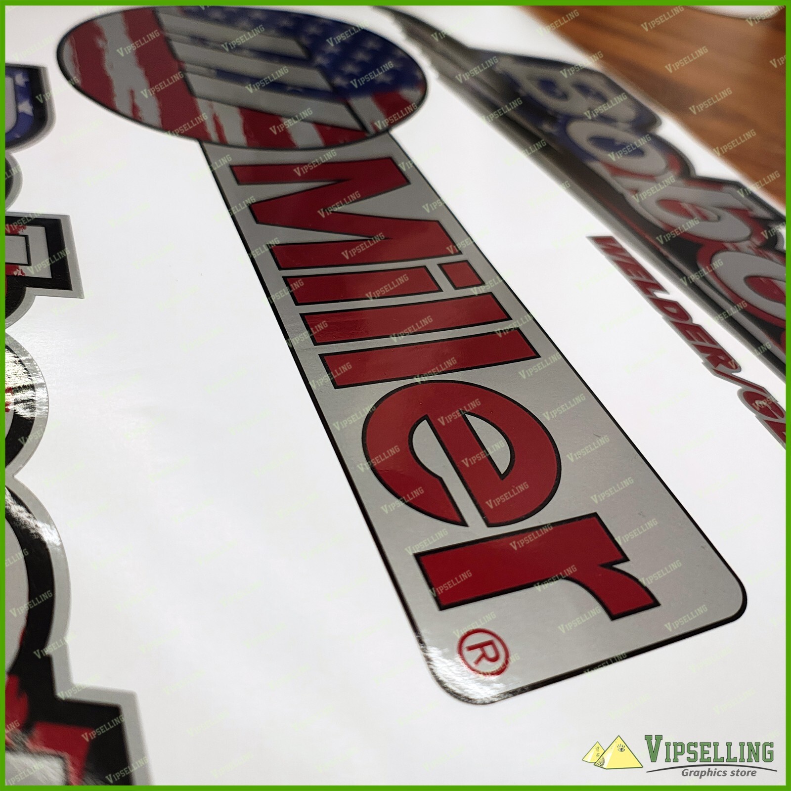 Patriotic USA Silver Miller Welder Generator Bobcat Laminated Decals Stickers
