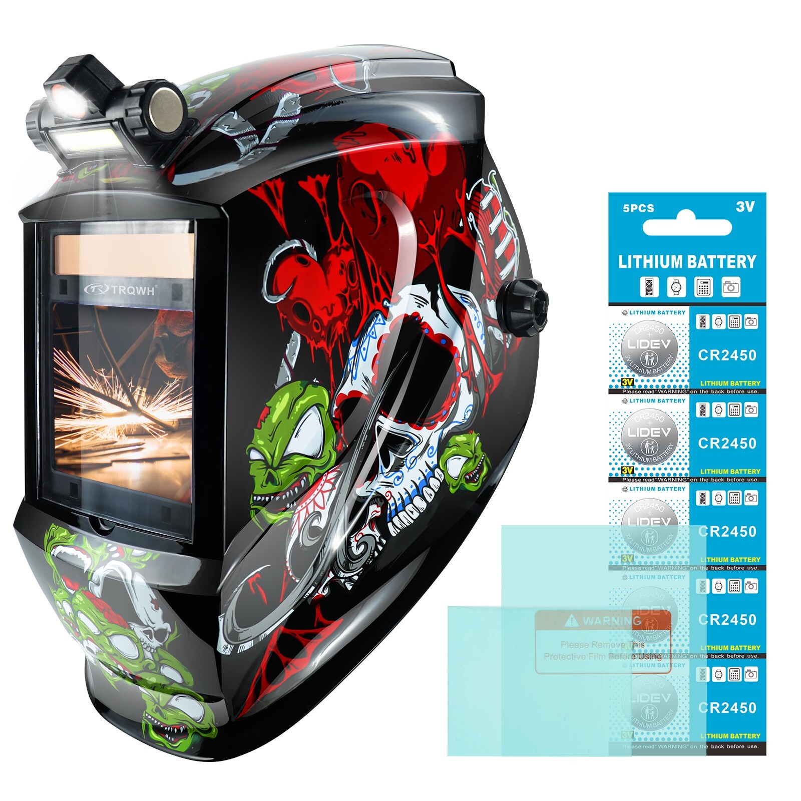TRQWH Solar Powered Auto Darkening Welding Helmet LED Light Shade 4/5-9/9-13