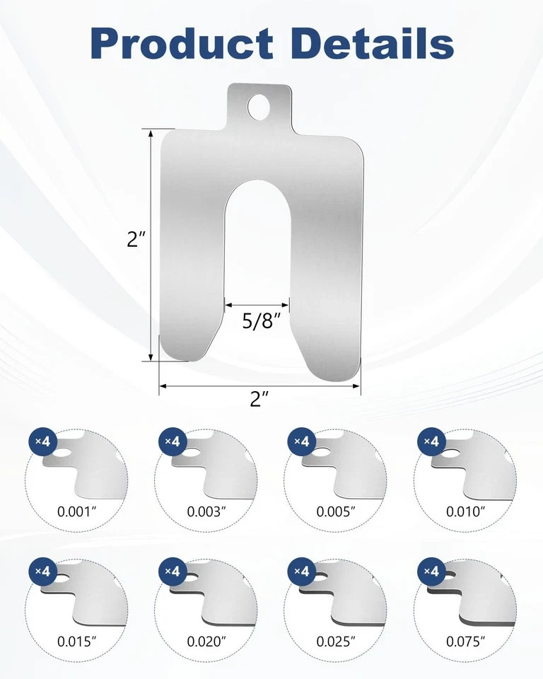 32PCS Stainless Steel Metal Shims Kit 2×2 Inch Slotted 0.001-0.075 Inch Corrosio