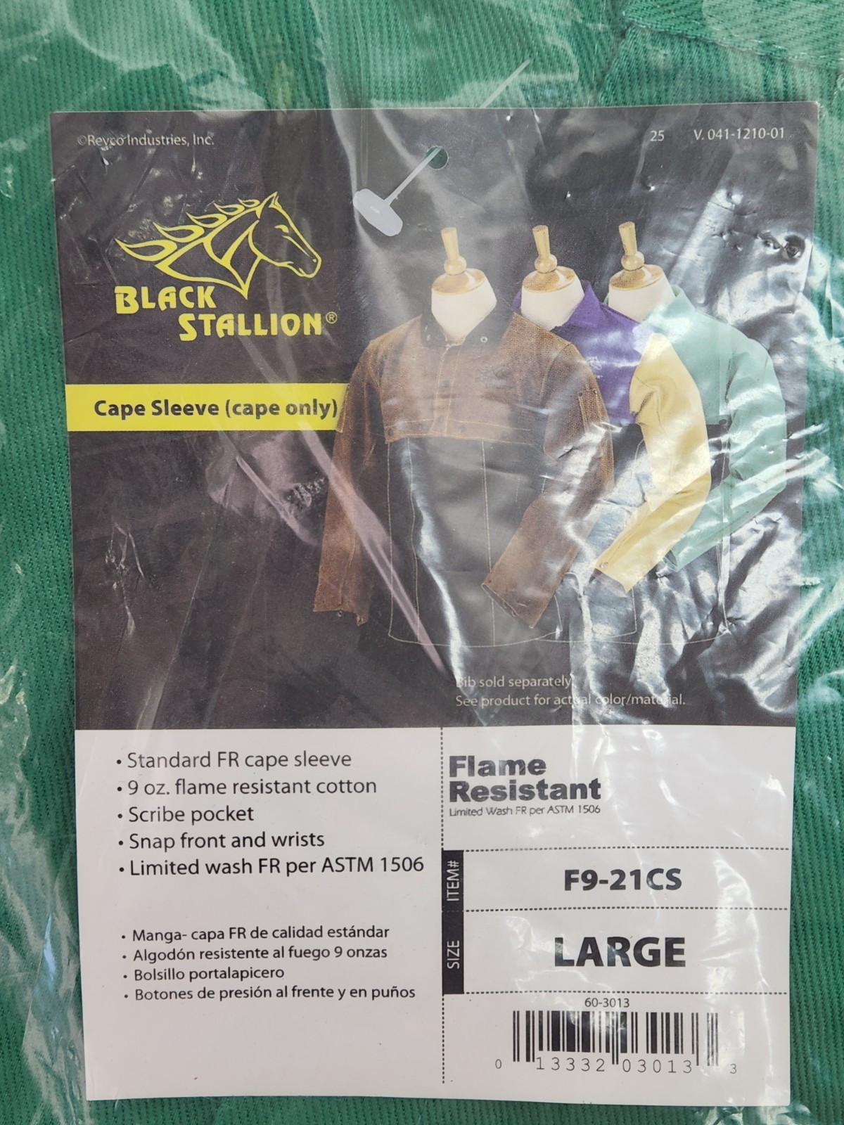 LARGE Black Stallion F9-21CS FR Cotton Welding Cape Sleeves 9oz Green
