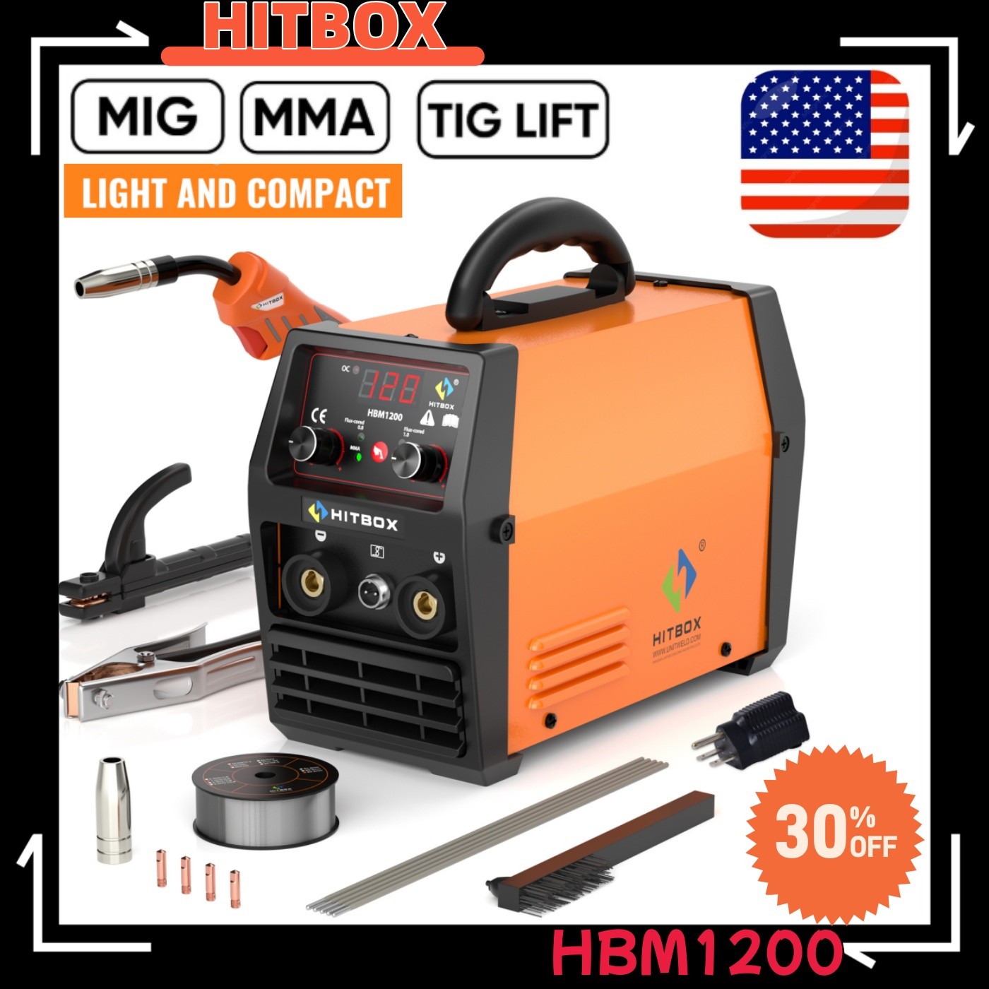 HITBOX 140A Gasless MIG Stick Lift TIG Welder 3IN1 Inverter Welding Machine USA