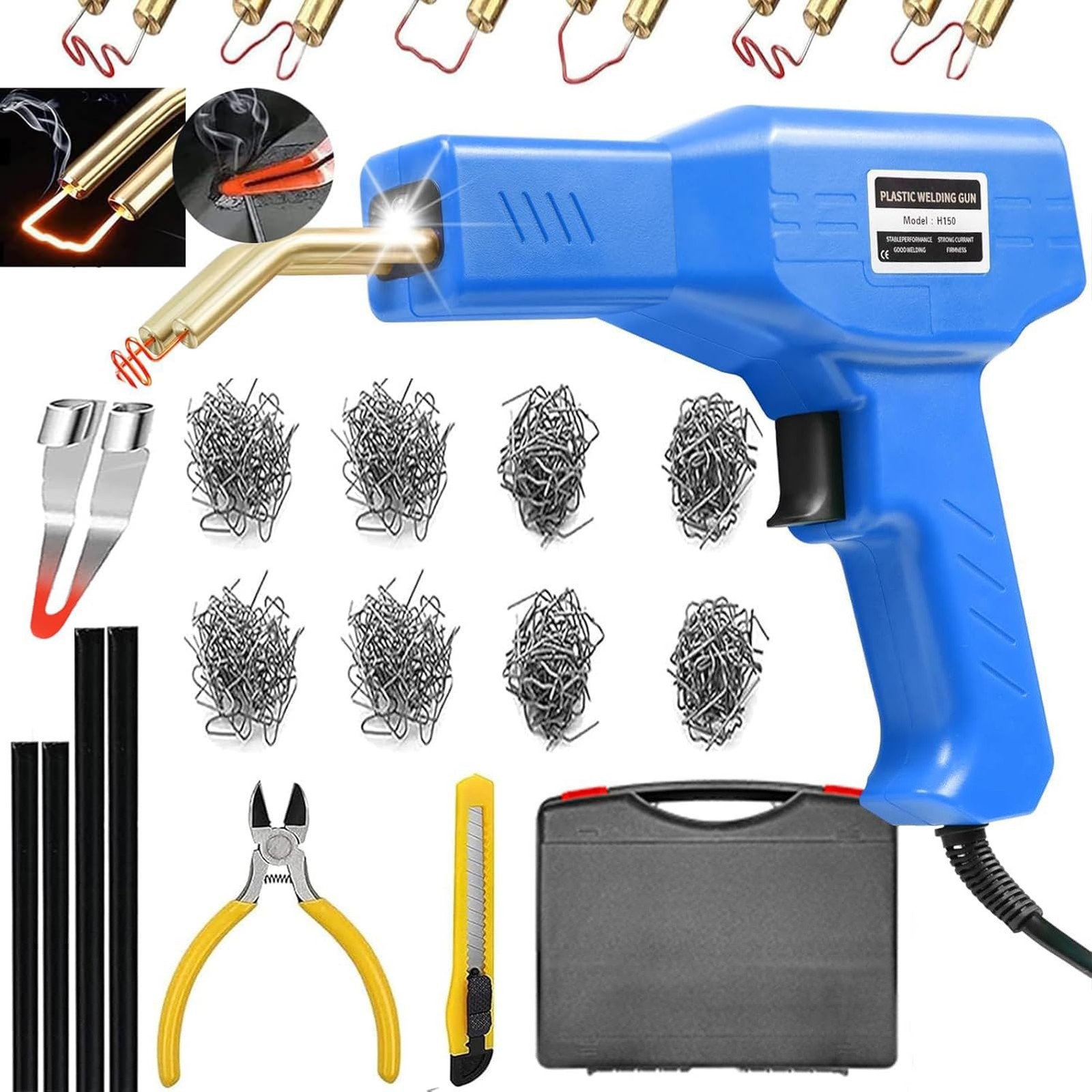 Plastic Welder,2 in 1 Welding Repair Kit with 1000pcs Hot 150w, Blue