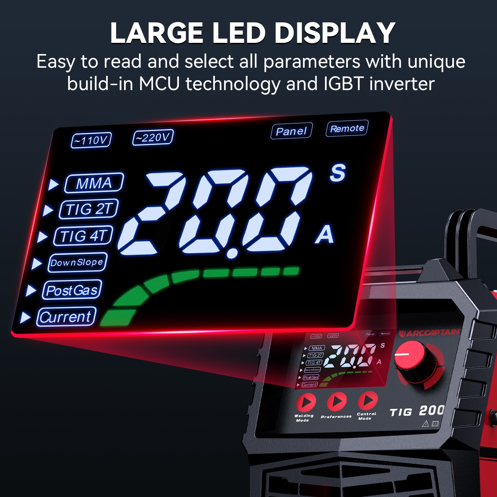 ARCCAPTAIN TIG Welder 200A DC HF TIG/Stick 2 in 1 Inverter Welding Machine LED🔥