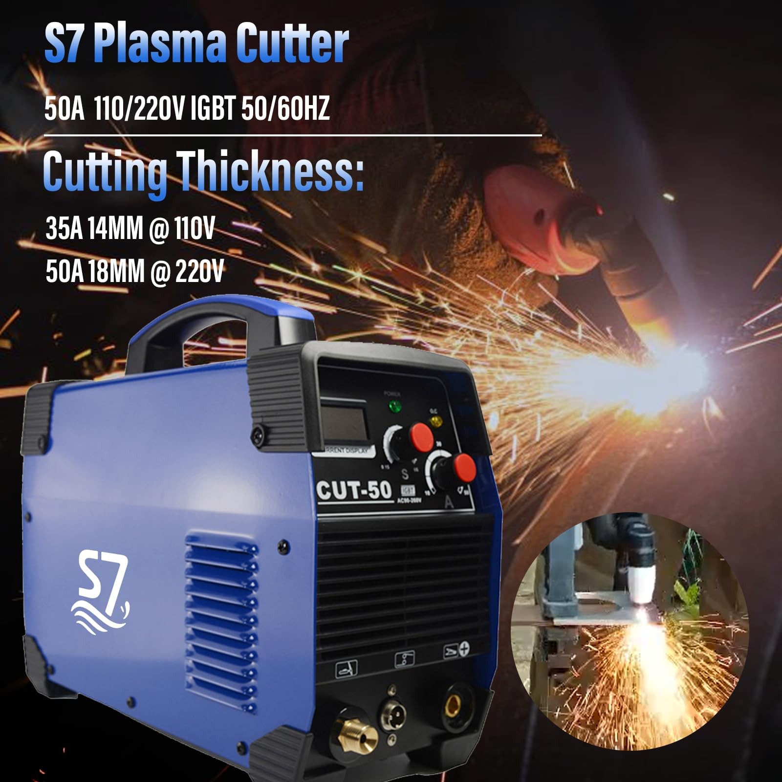 50A Plasma Cutter with LED Display, Dual Voltage Pest Repeller v.142, Blue