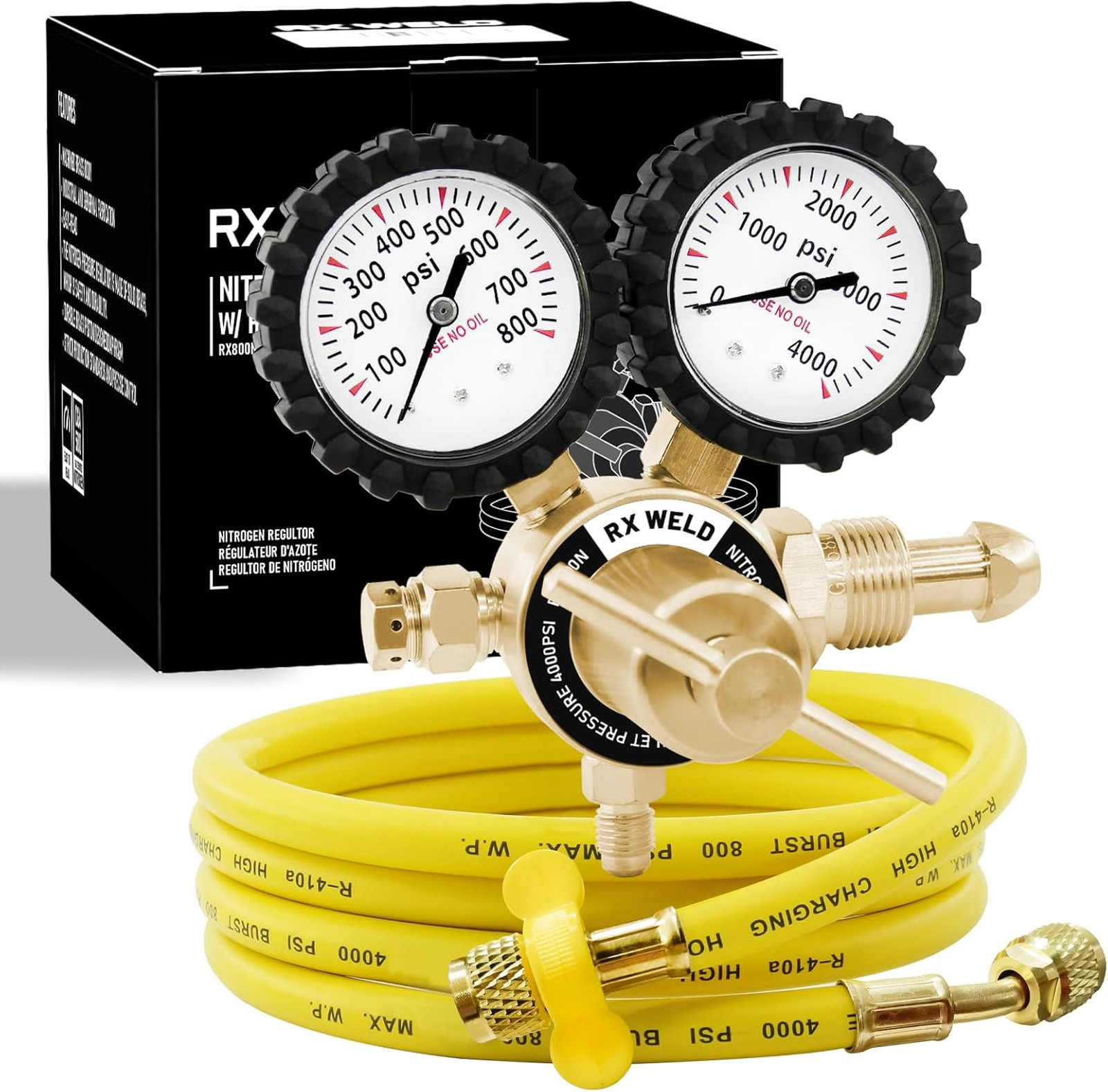 Nitrogen Regulator CGA580 Inlet 0-800 PSI 1/4 Inch Flare Outlet 5FT Hose