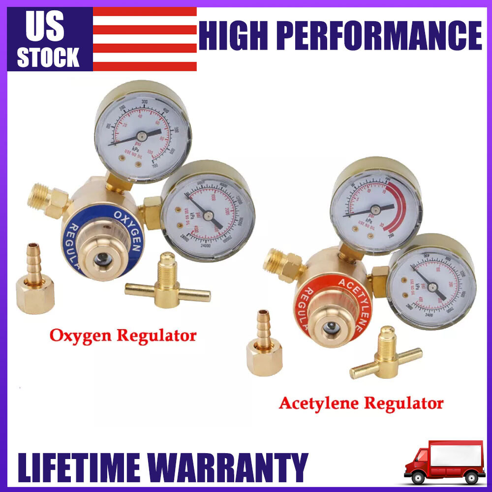 Oxygen and Acetylene Regulators Welding Gas Gauges Pair CGA540 and CGA200