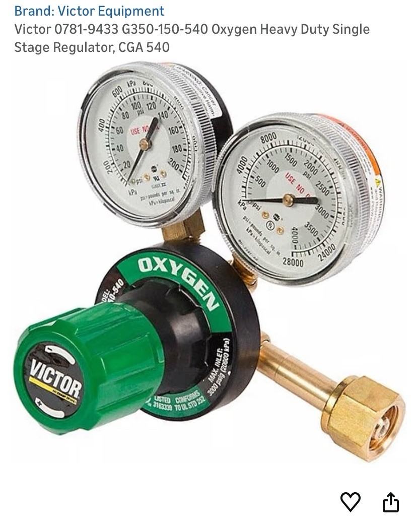 Set of Genuine Victor Oxygen & Acetylene Regulators, Medium Duty, Brand New
