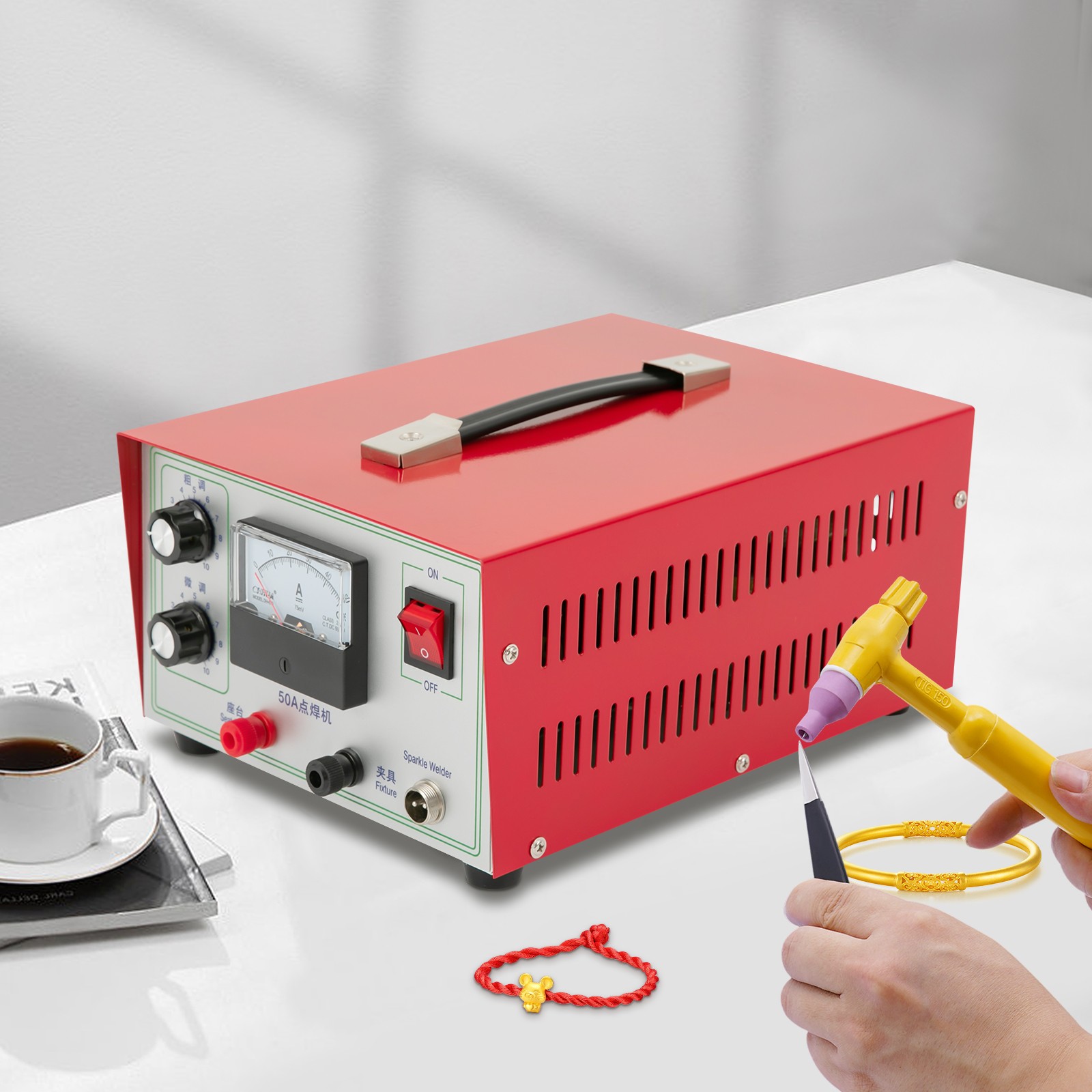 50A Jewelry Spot Welding Machine Handheld Pulse Sparkle Spot Welder Gold Silver