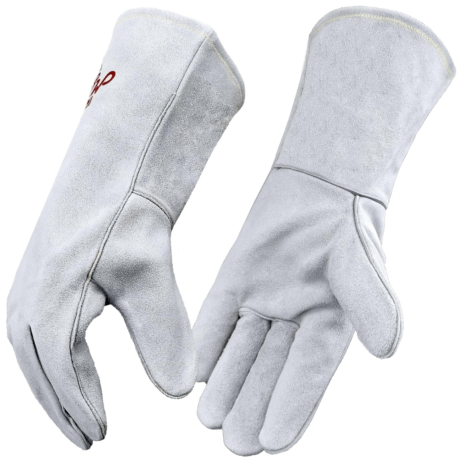 MYSAFETY Leather Welding Gloves for Men or Women, Fire and One Size, White