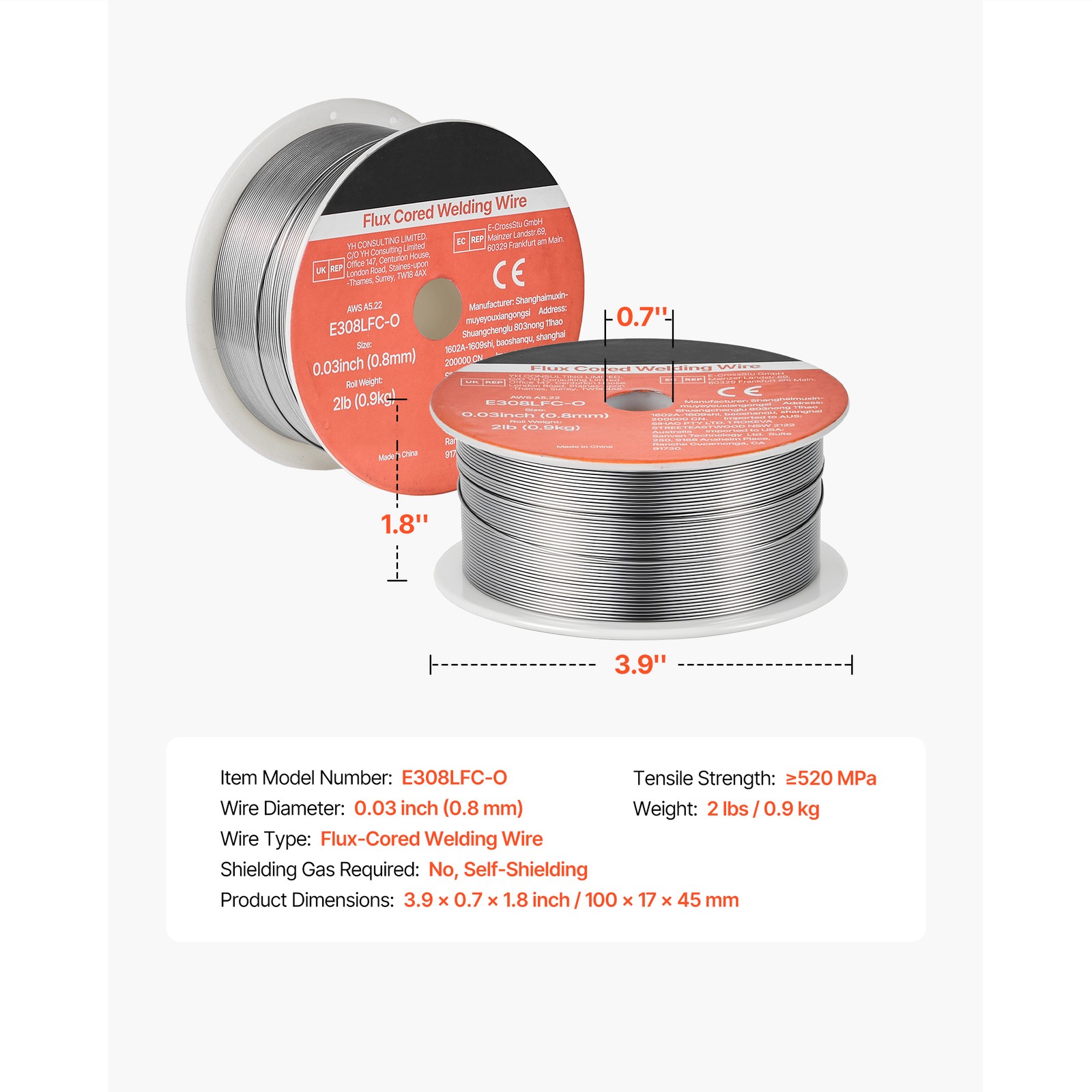 Uimoso Flux Core MIG Welding Wire E308LFC-O 0.03″ 2LBS Gasless Welding Wire