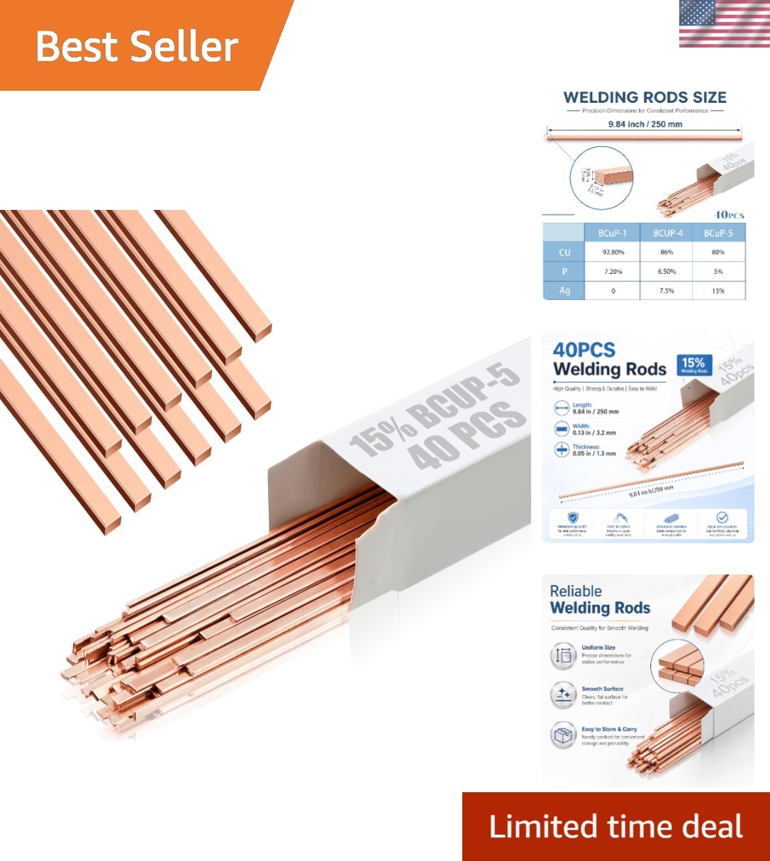 40 Sticks 15% Silver Brazing Rods 0.050″x1/8″x10″ for HVAC, Refrigeration, Weldi