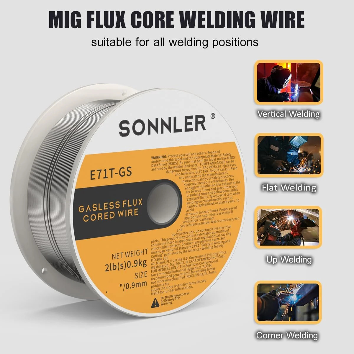 3 Packs 2-Pound 035 Flux Core Welding Wire,SONNLER E71T-GS Mig Welding Wire | Lo