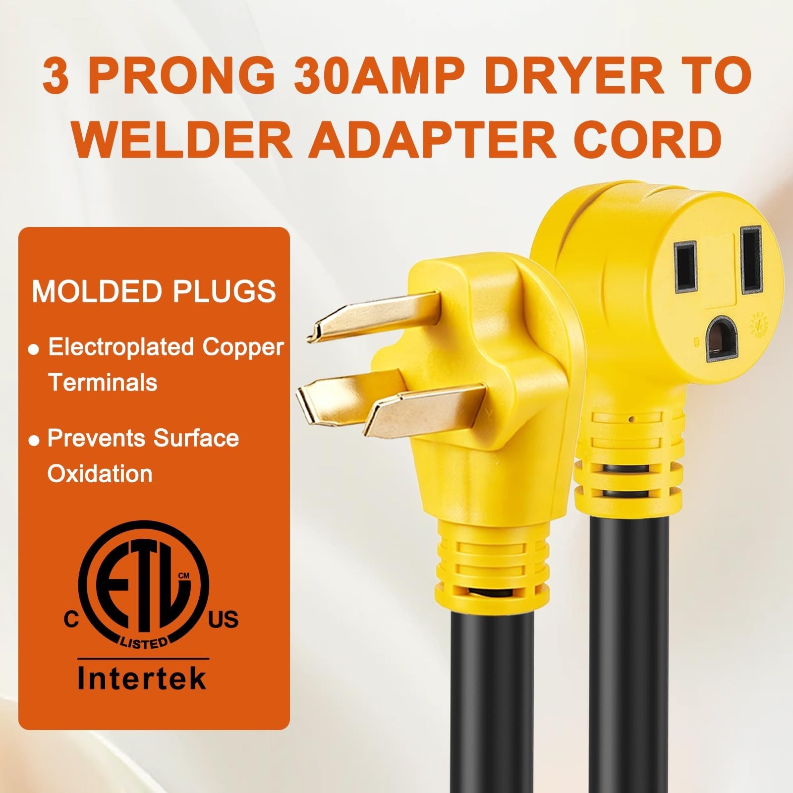 Welding Adapter Cord 25ft NEMA 10-30P to 6-50R, 30A 3-Prong Plug, ETL Listed, He