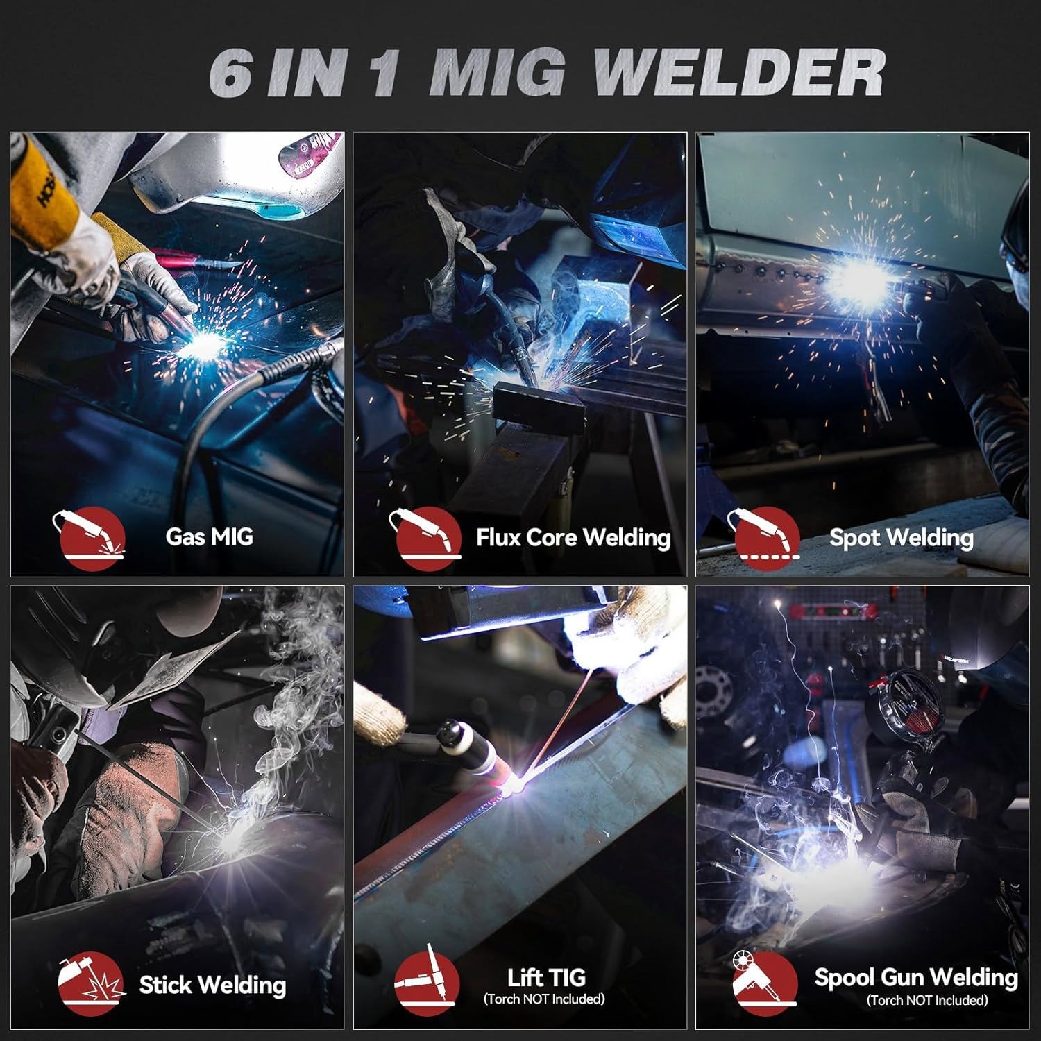 ARCCAPTAIN 165A 6-in-1 Multi-Process Welder, MIG/TIG/Stick/Spot, 120V/240V Dual