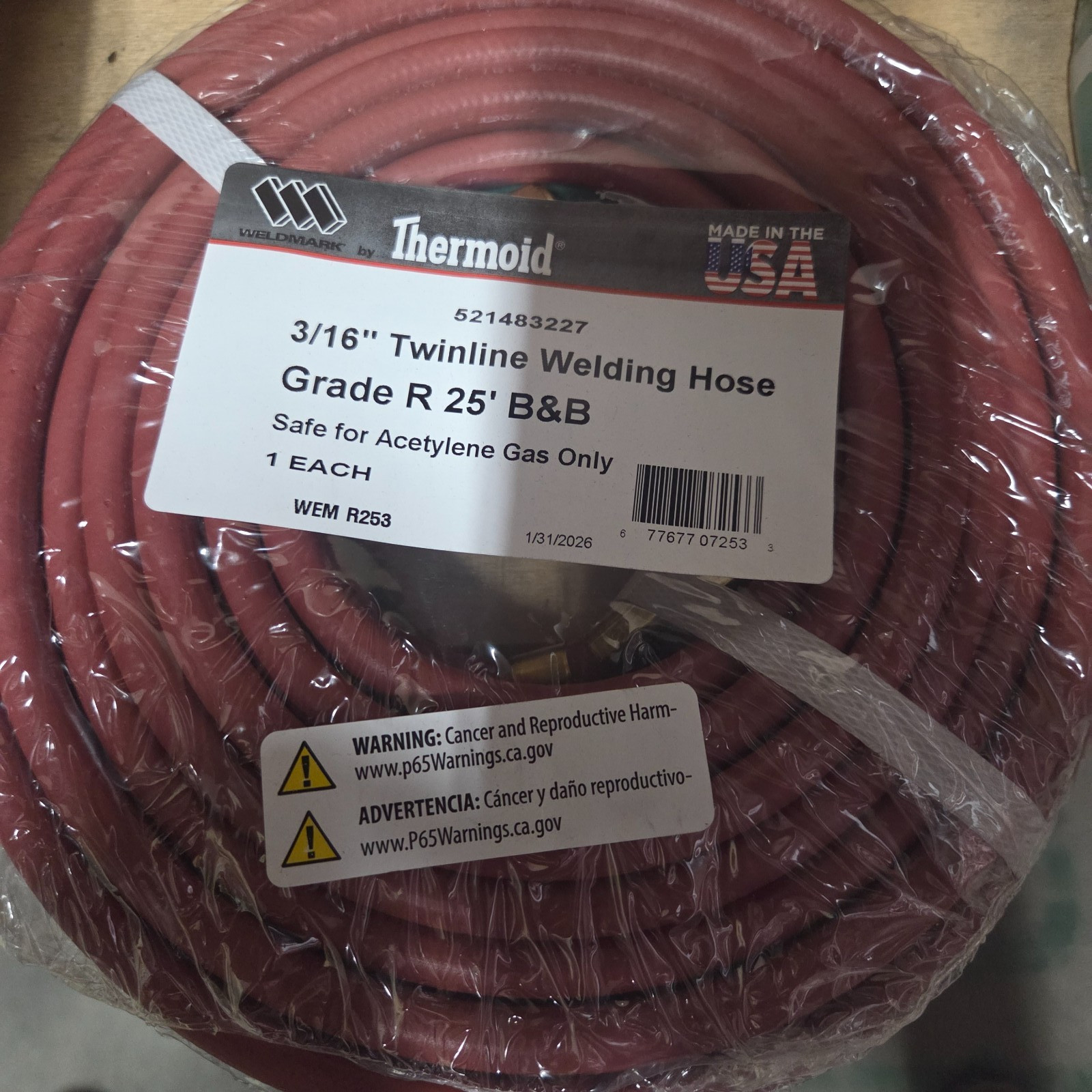 WELDMARK® R253 Twin Line Welding Hose Hose Grade R 3/16 x 25 ft, QTY.1