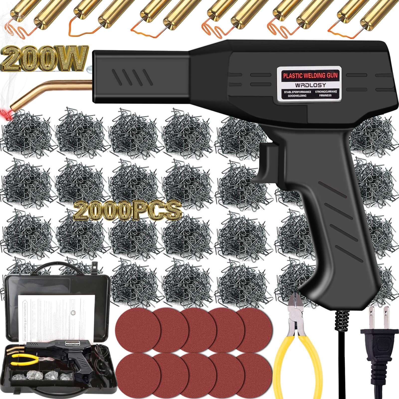 Wrdlosy 200W Plastic Welder, 2000PCS Staples 10PCS Sandpaper, Black