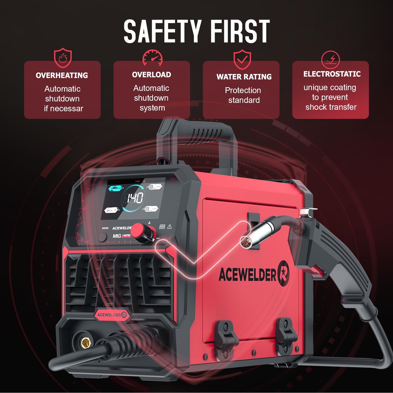 3 IN 1 Welder 140A Gasless Flux MIG/Lift Tig/Stick Welding Machine 110V Inverter