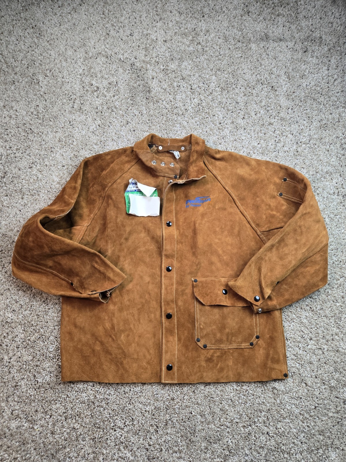Prostar Praxair Welding Jacket Mens Medium Brown Cowhide Leather Snap Front NWT