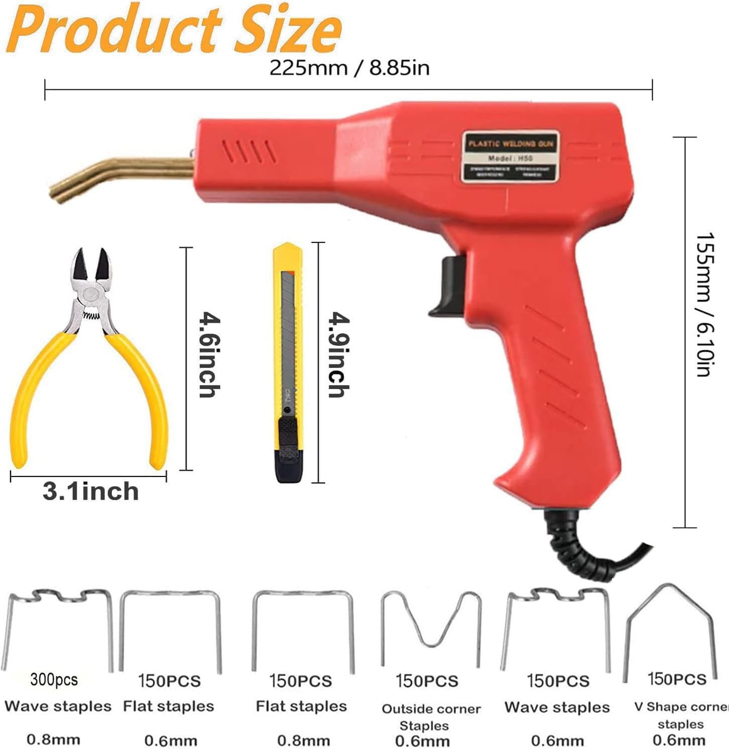 Plastic Welding Machine Car Bumper Repair Kit,6Types 50W Stapler red, Red