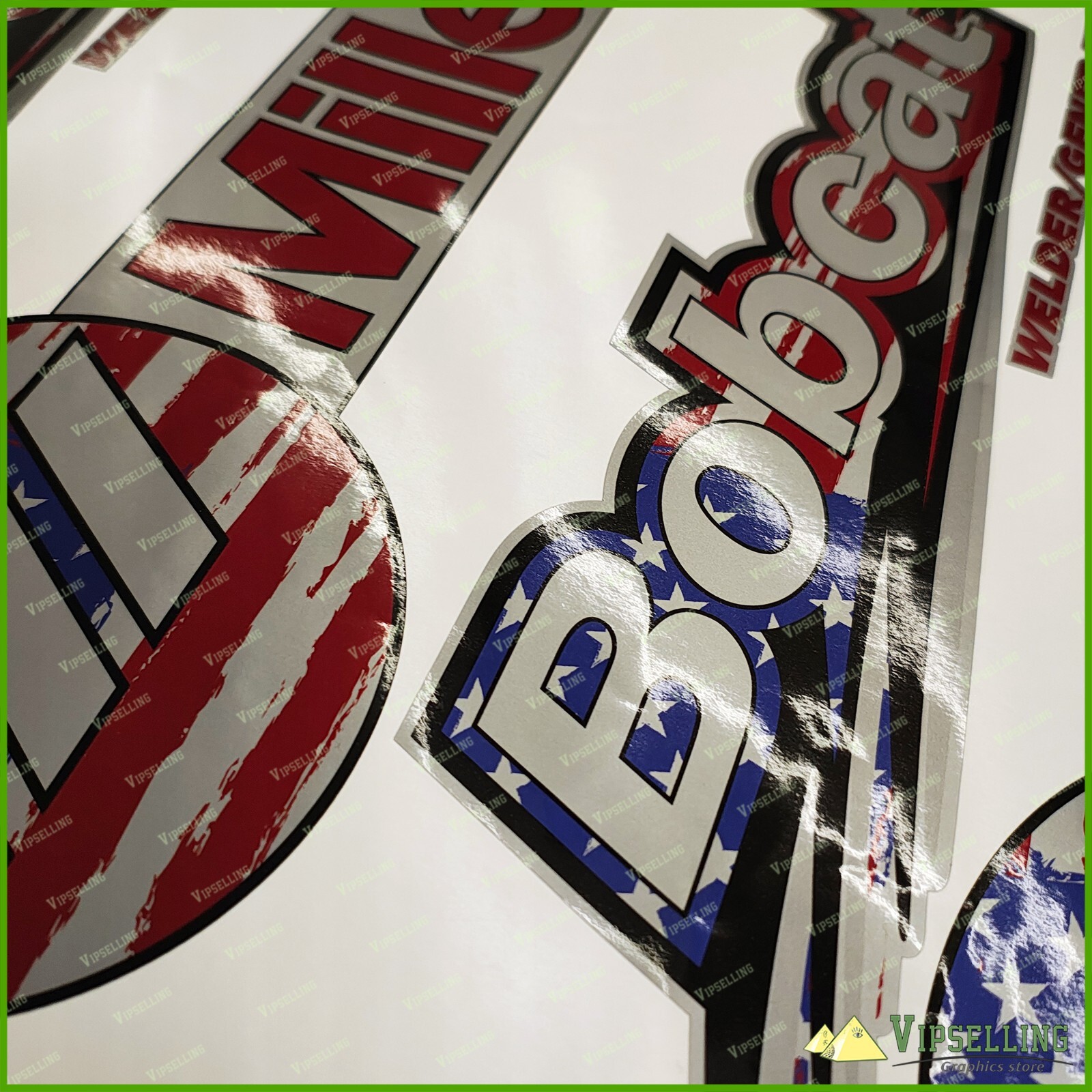 Patriotic USA Silver Miller Welder Generator Bobcat Laminated Decals Stickers