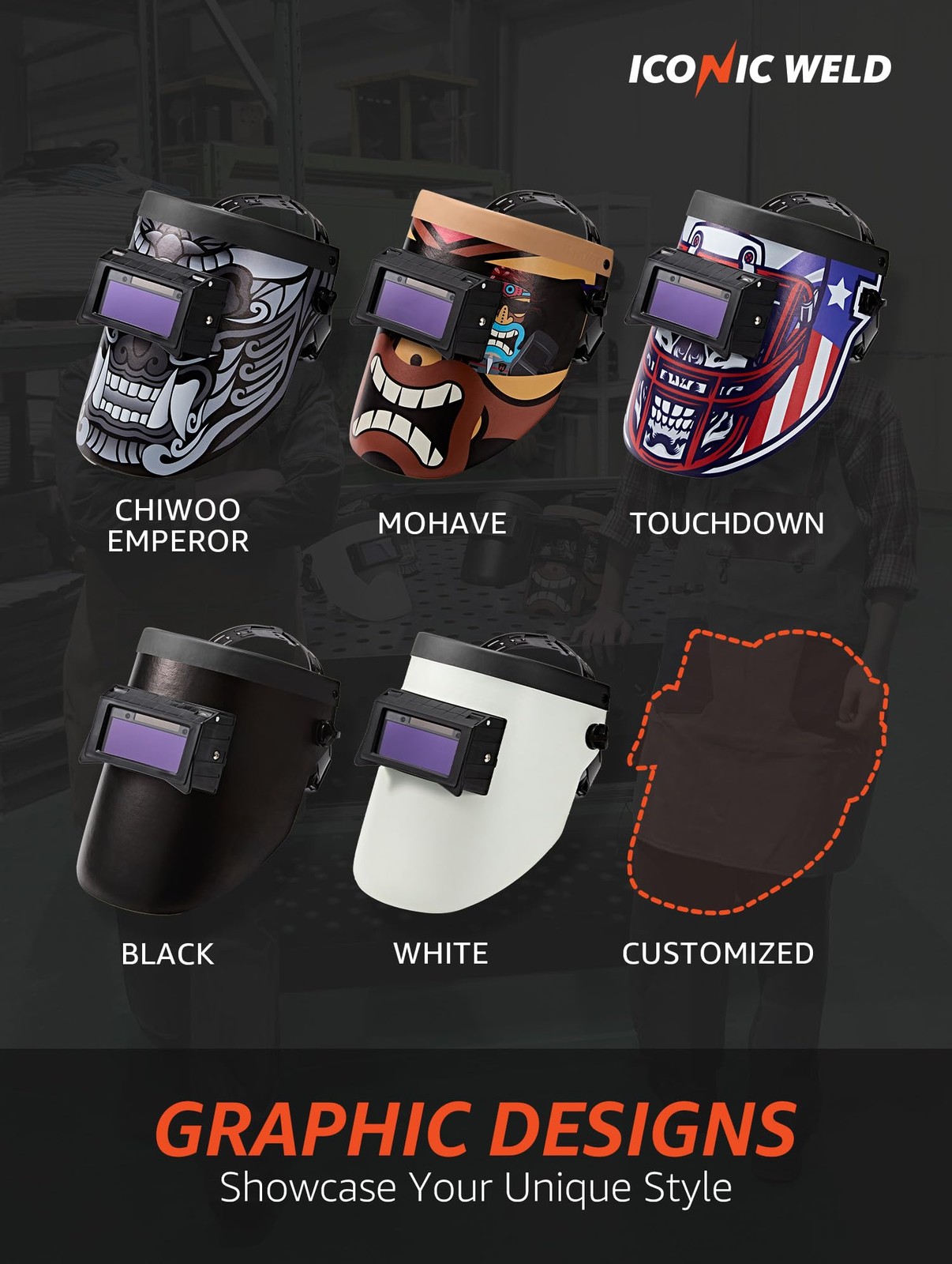 ICONIC WELD Auto Darkening Welding Helmet – Flip 208MT VS8000 Flip-Up, White