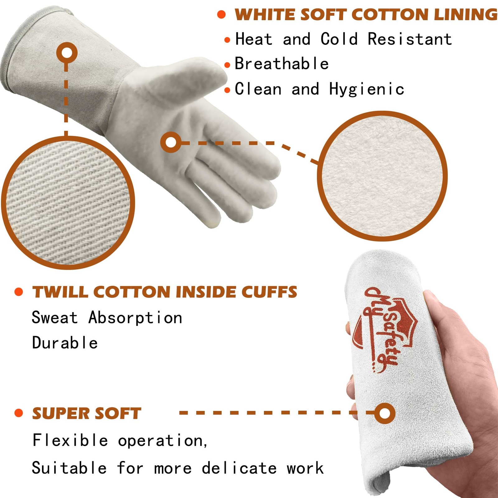 MYSAFETY Leather Welding Gloves for Men or Women, Fire and One Size, White