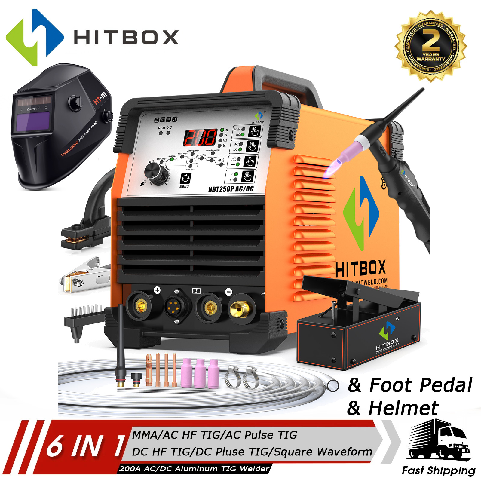 200A 220V AC/DC HF Pulse TIG Stick Welder 2T/4T Aluminum Welding&Foot Pedal US