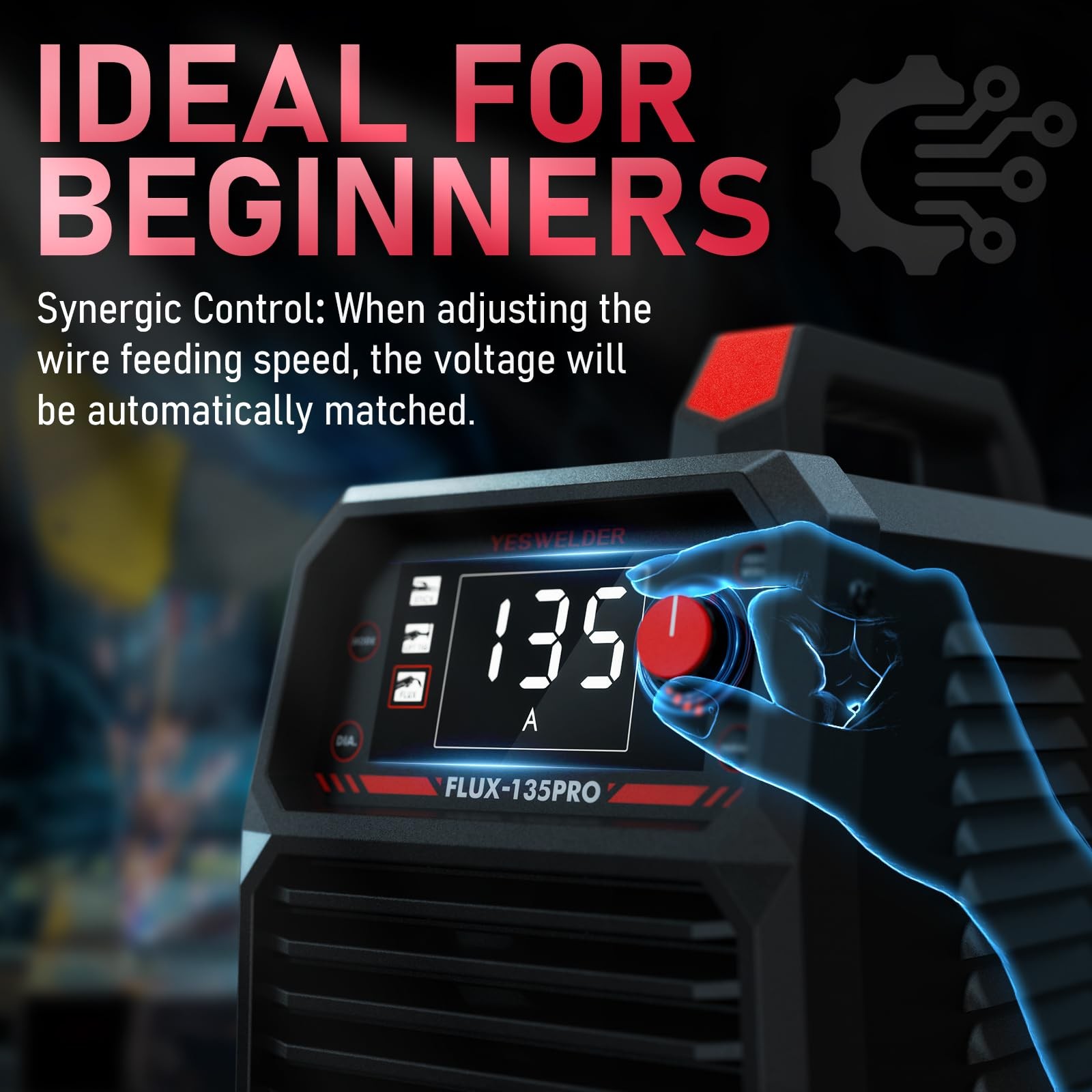 YESWELDER 135A MIG Welder, 110V Flux Core MIG/Lift TIG/Stick 3in1 Large LED D…