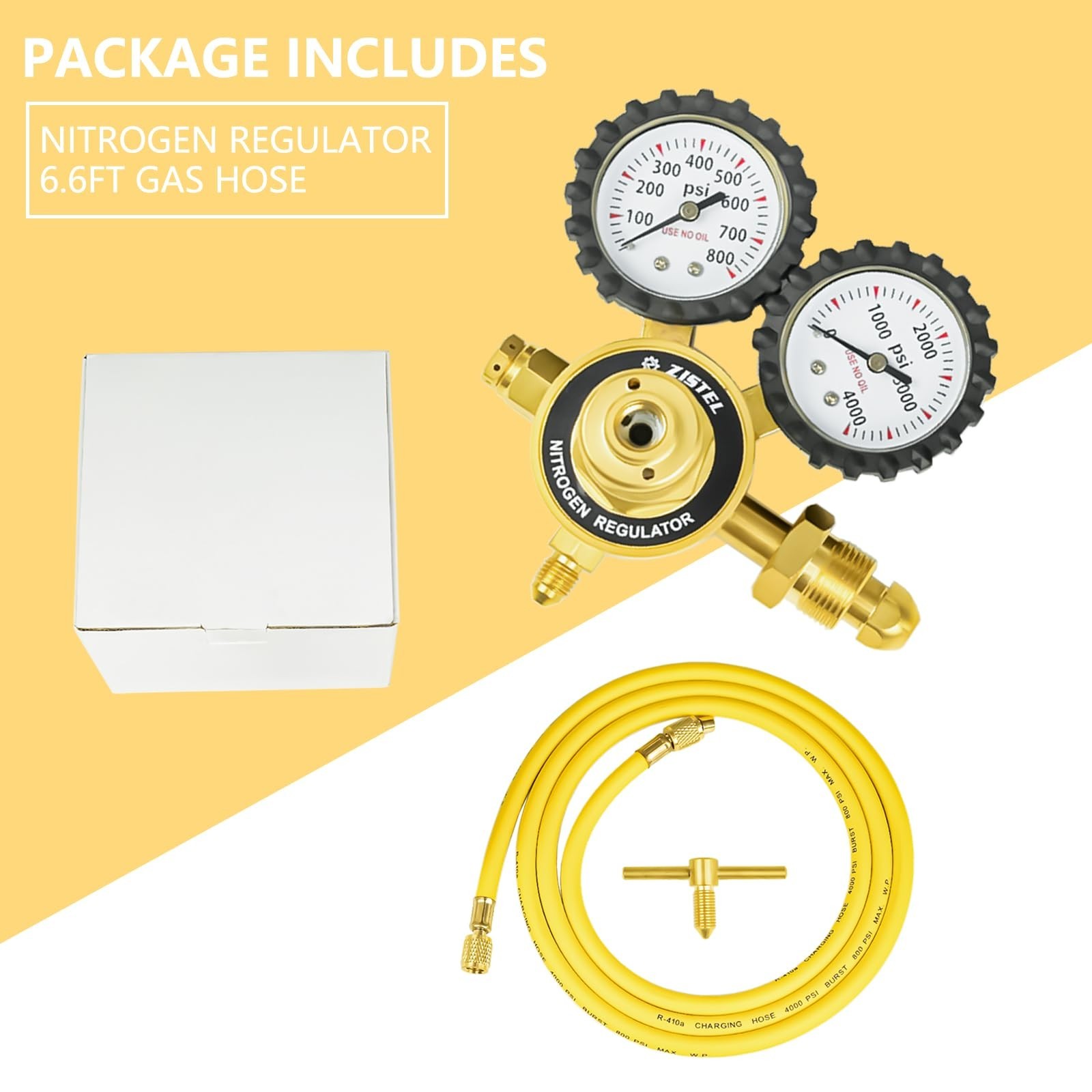 Nitrogen Regulator with 0-800PSI Delivery Pressure, 6.6Ft Hose CGA580 Inlet C…