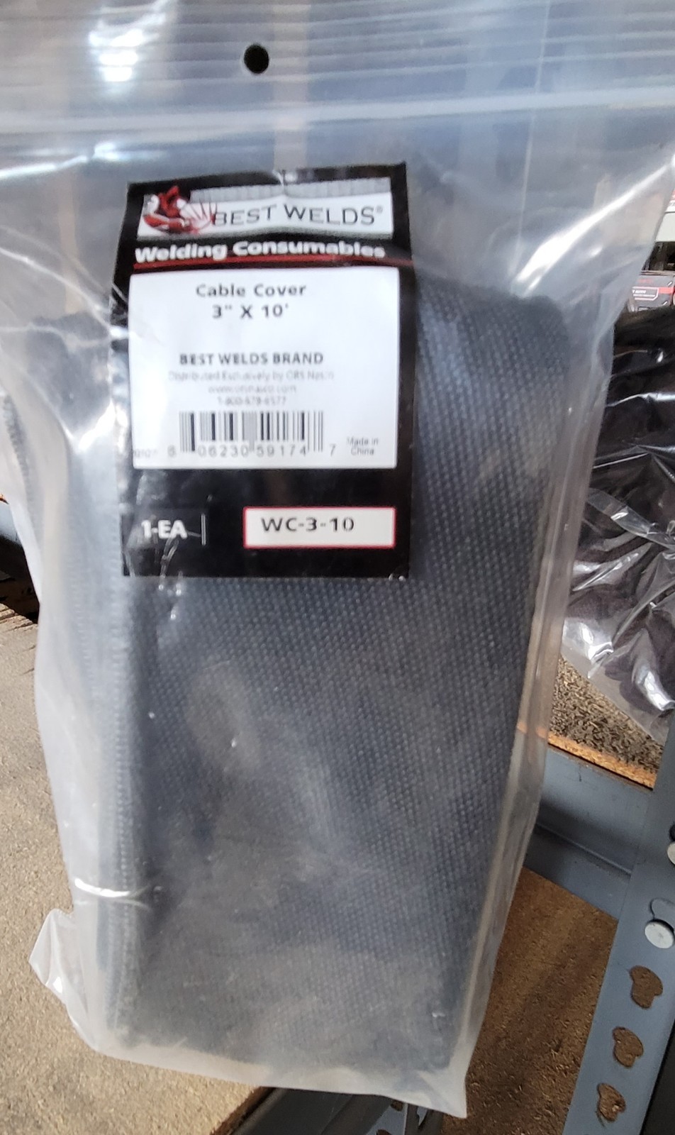 Welding Cable Cover with Zipper, 1-1/4 in OD dia x 10 ft L, Medium, Black Nylon