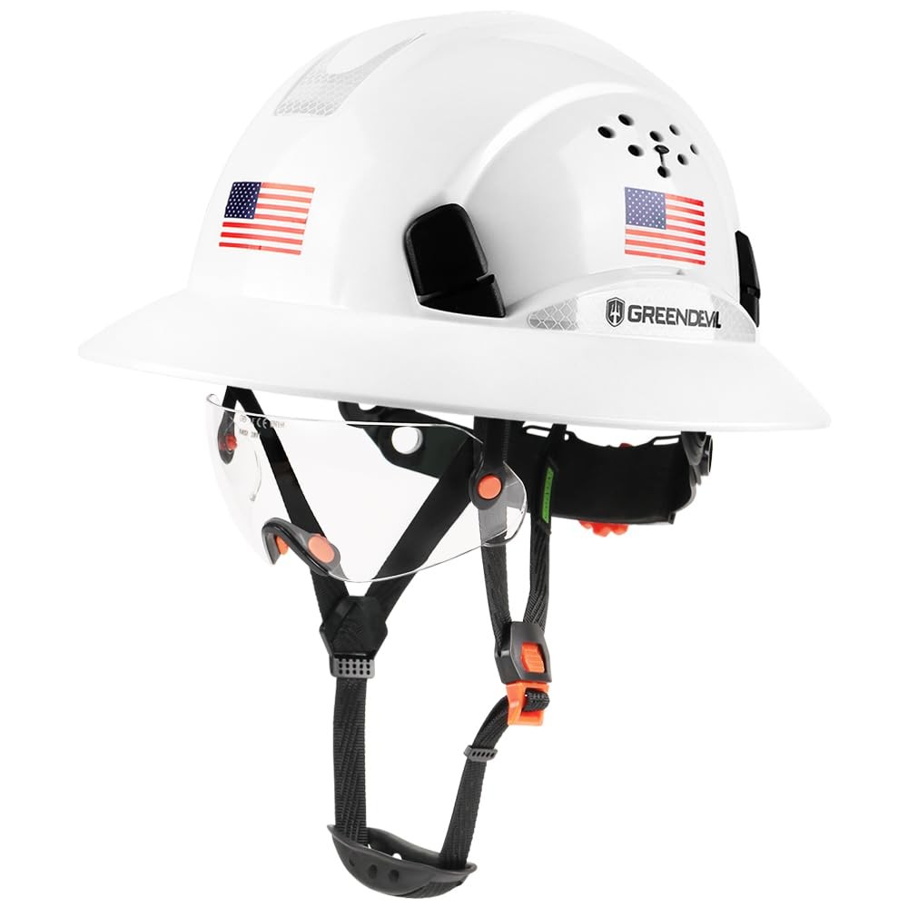 Full Brim Hard Hat with Built-in Visor Vented Construction Safety Helmet OSHA…