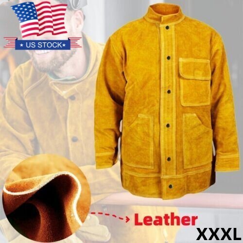 Heavy Duty Welding Jacket 3xl Heat Flame Resistant Cowhide Work Coat Welder Gift