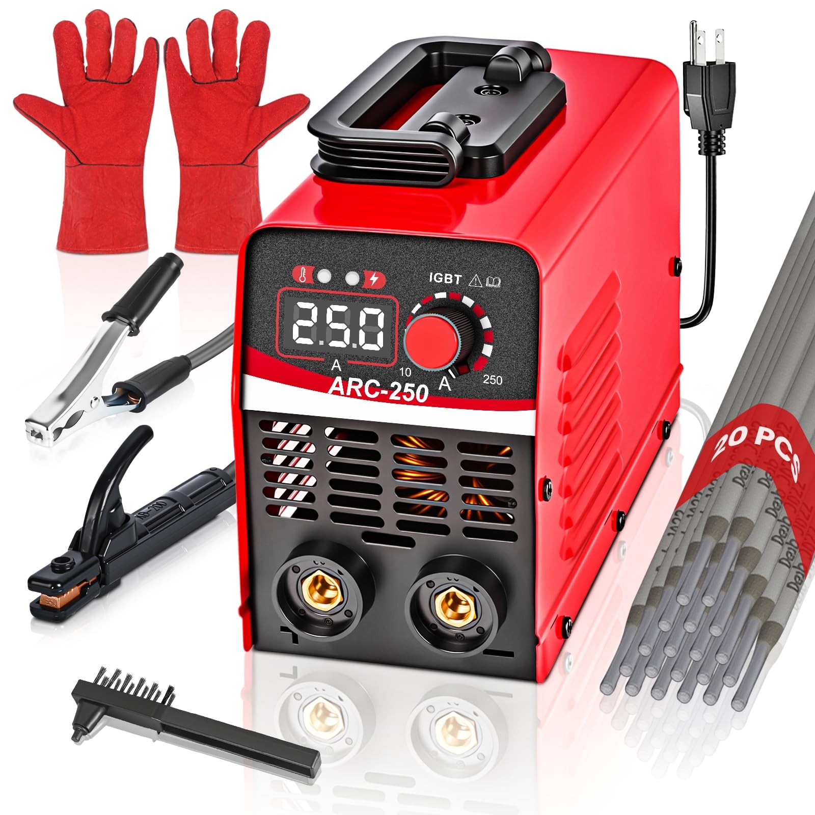 Wrdlosy-MINI Portable Stick Welder 250Amp, 11.61 X 10.51 X 6.18 inches, Red