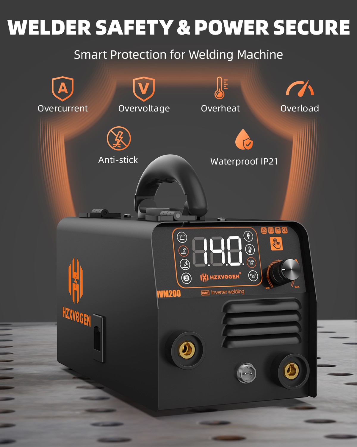 200A Gasless MIG Welder Flux MIG/Lift TIG/MMA 110V Inverter IGBT Welder +Gloves