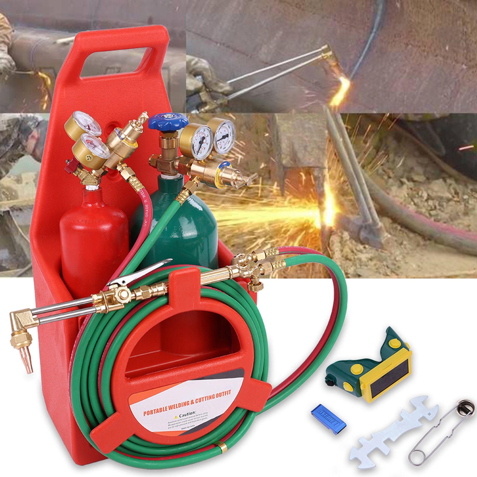 Portable Welding Kit with Tanks Regulators Brass Torch for Metal Repair Work