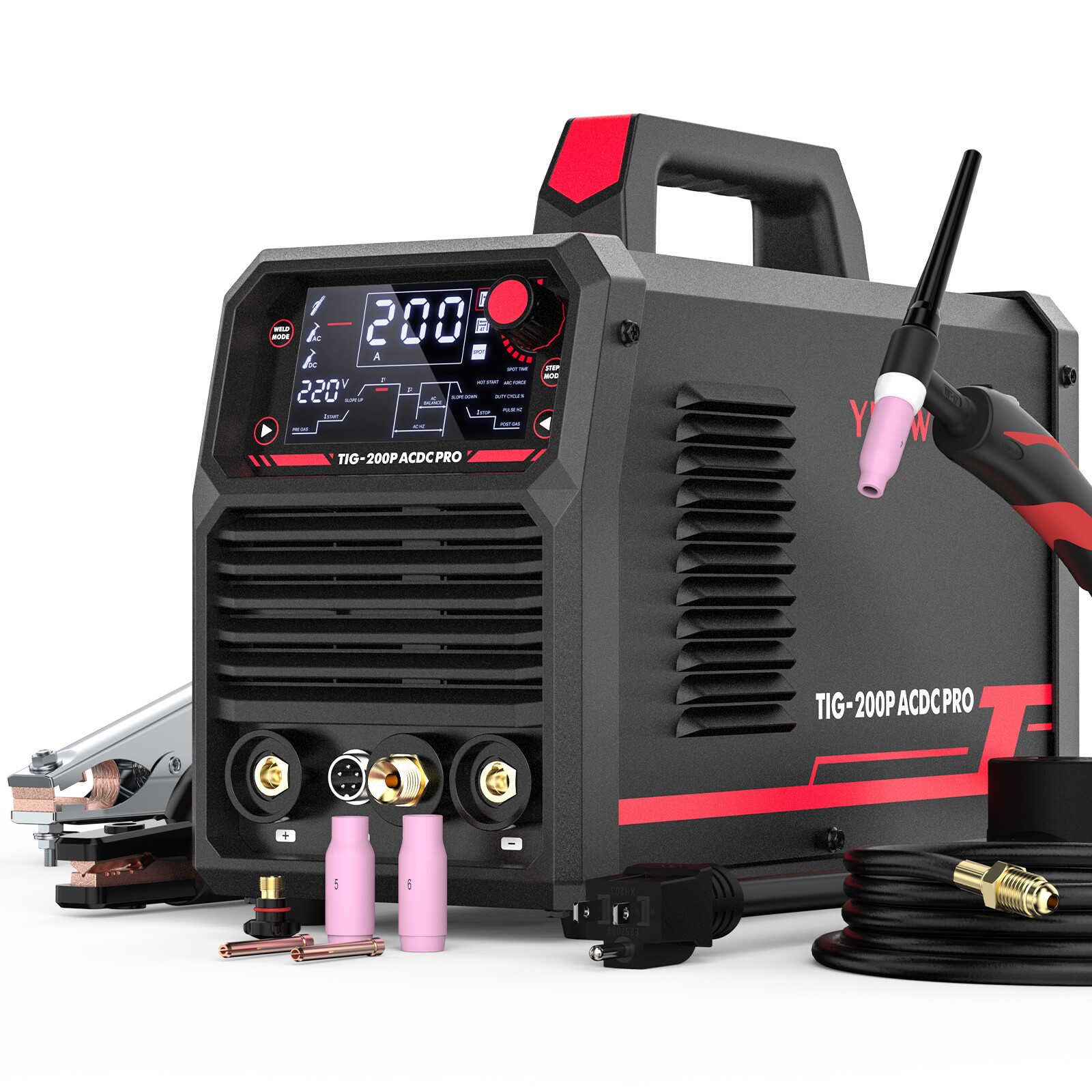 200A AC/DC 110/220V Aluminum Tig Welder with Pulse, Digital Inverter STICK/TIG