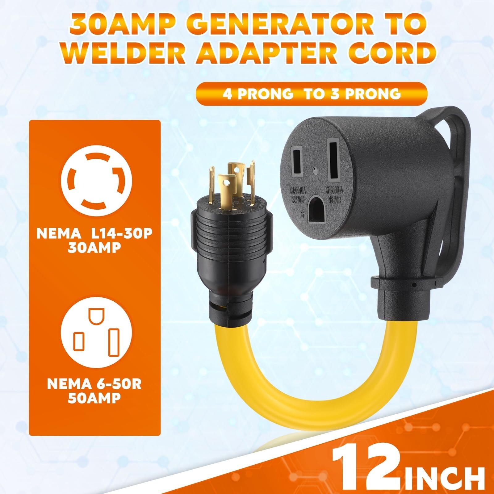 30Amp to 50Amp Welder Adapter Cord, NEMA L14-30P Male to 6-50R Female 30Amp 4…