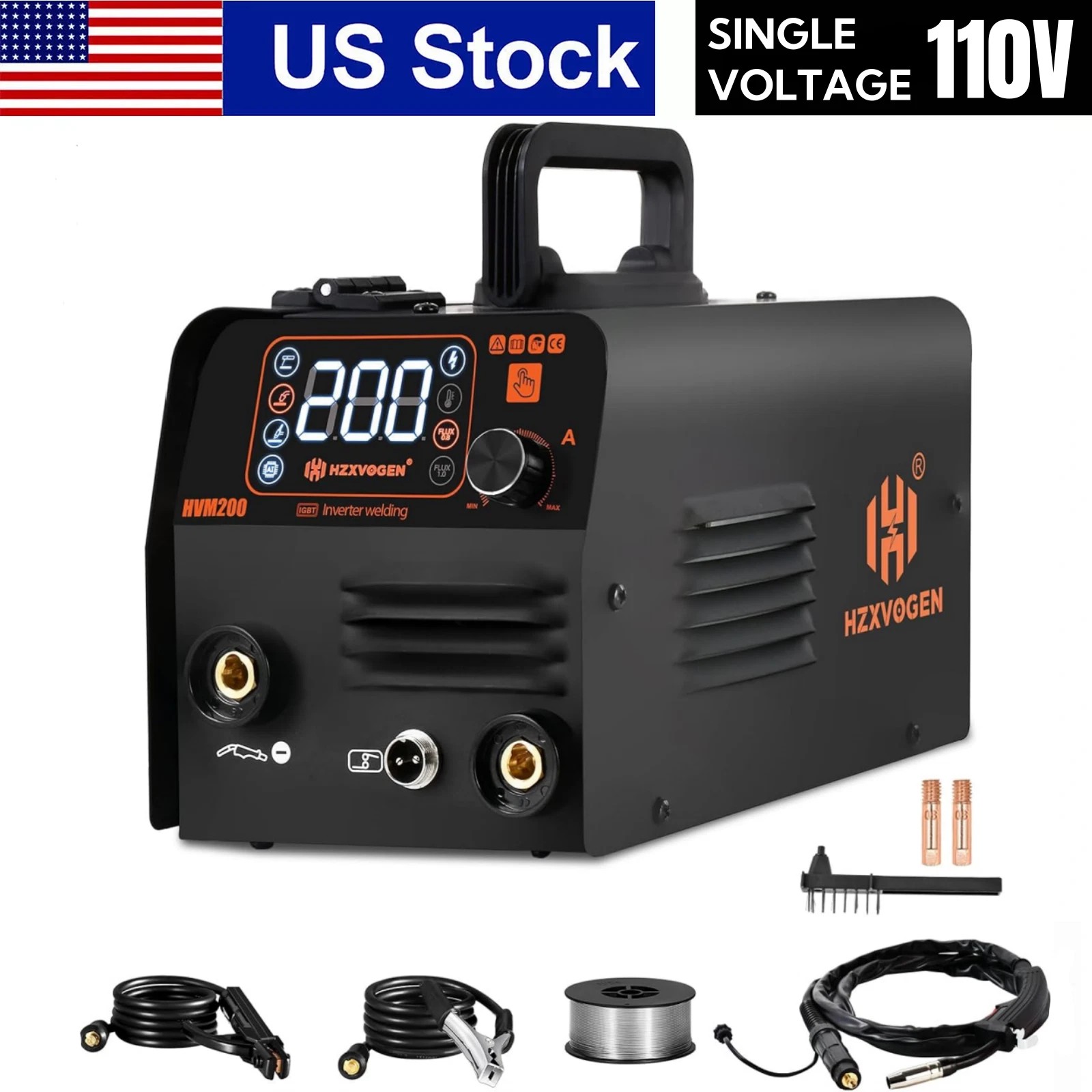 110V Portable MIG Gasless Stick MIG Welding Machine Flux Core Wire Welder 200A