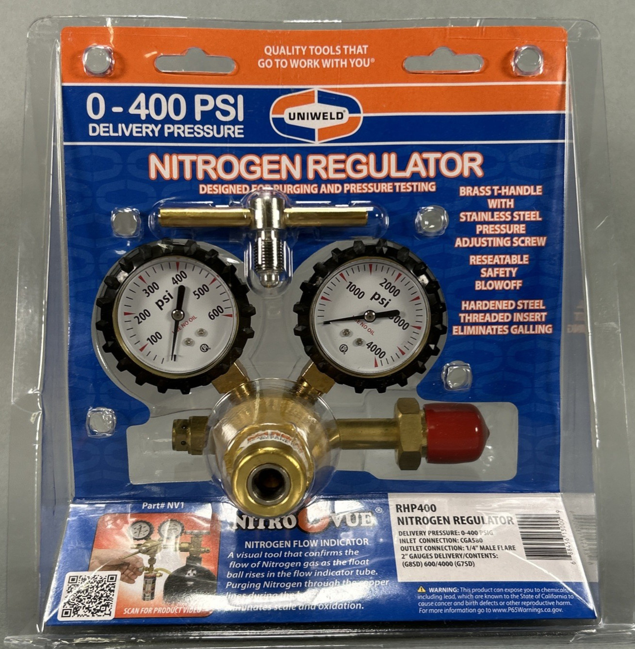 Uniweld RHP400 Nitrogen Regulator With 0-400 PSI Delivery Pressure