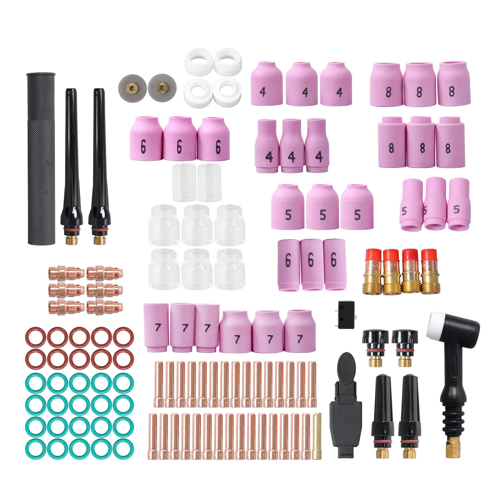 123 Pcs TIG Welding Torch Kit – Alumina Nozzle, Stubby Gas Lens for WP-17/18/26