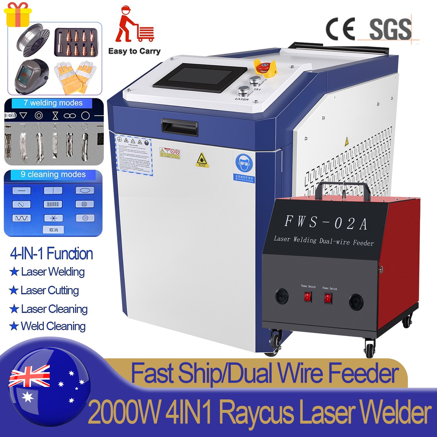 Raycus 2000W 4IN1 Laser Welding Cutting Cleaning Machine with Dual Wire Feeder