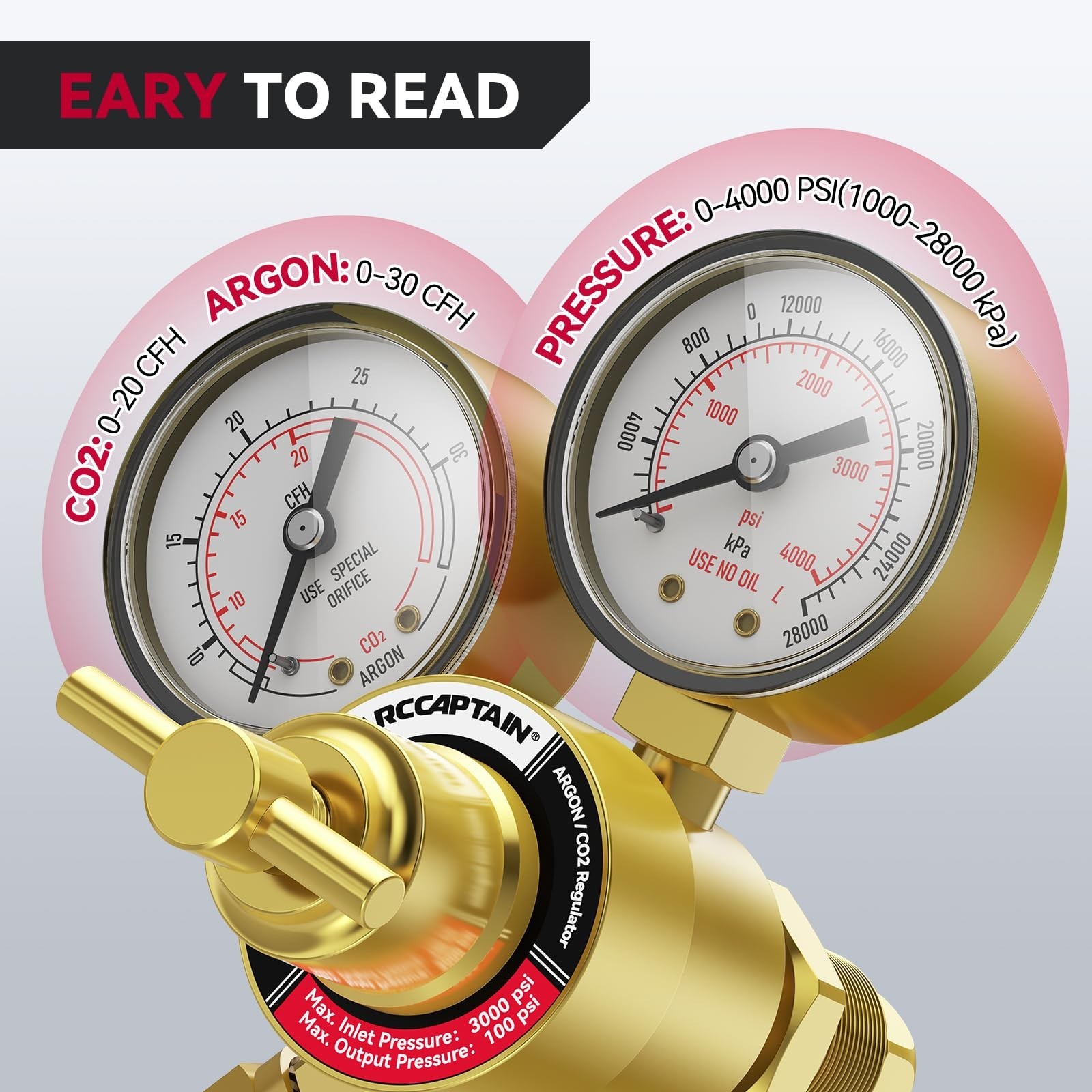 Inert Gas Welding Regulator with 8.2FT Hose, 0-4000 PSI, MIG/TIG Compatible
