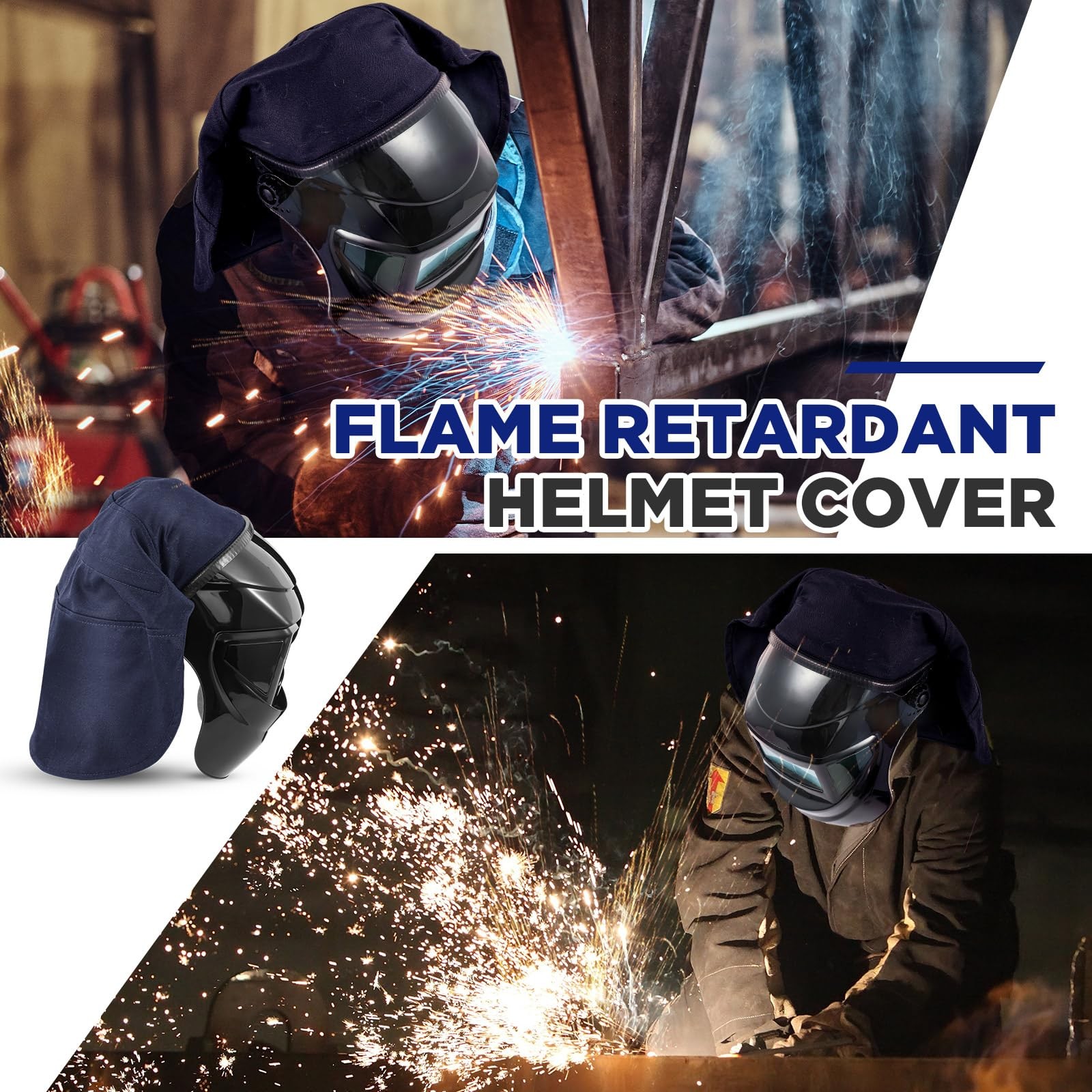 Jecery Welding Helmet Cover Fr Cotton Bib Extended Navy Blue