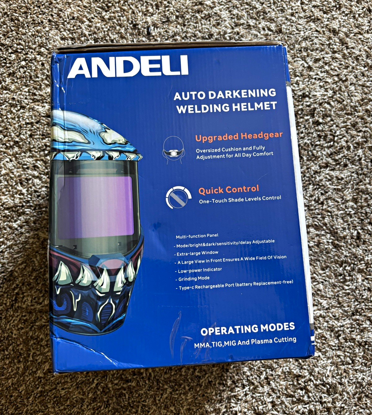 ANDELI RL-600LB Auto-Darkening Welding Helmet DIN5-9/9-13 4 Sensors Solar