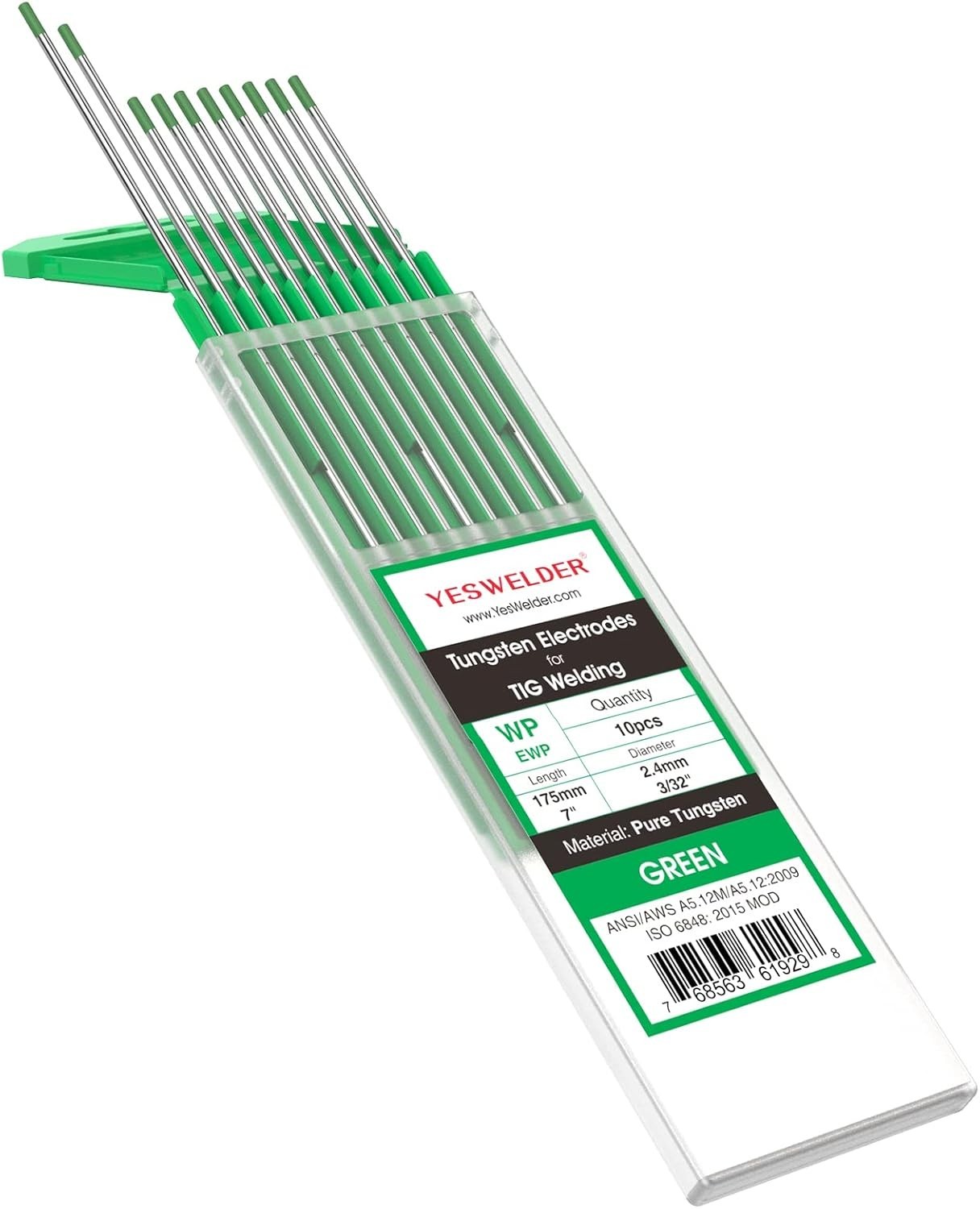 TIG Welding Tungsten Electrode Pure Tungsten 3/32″ x 7″ Green, EWP 10-pk