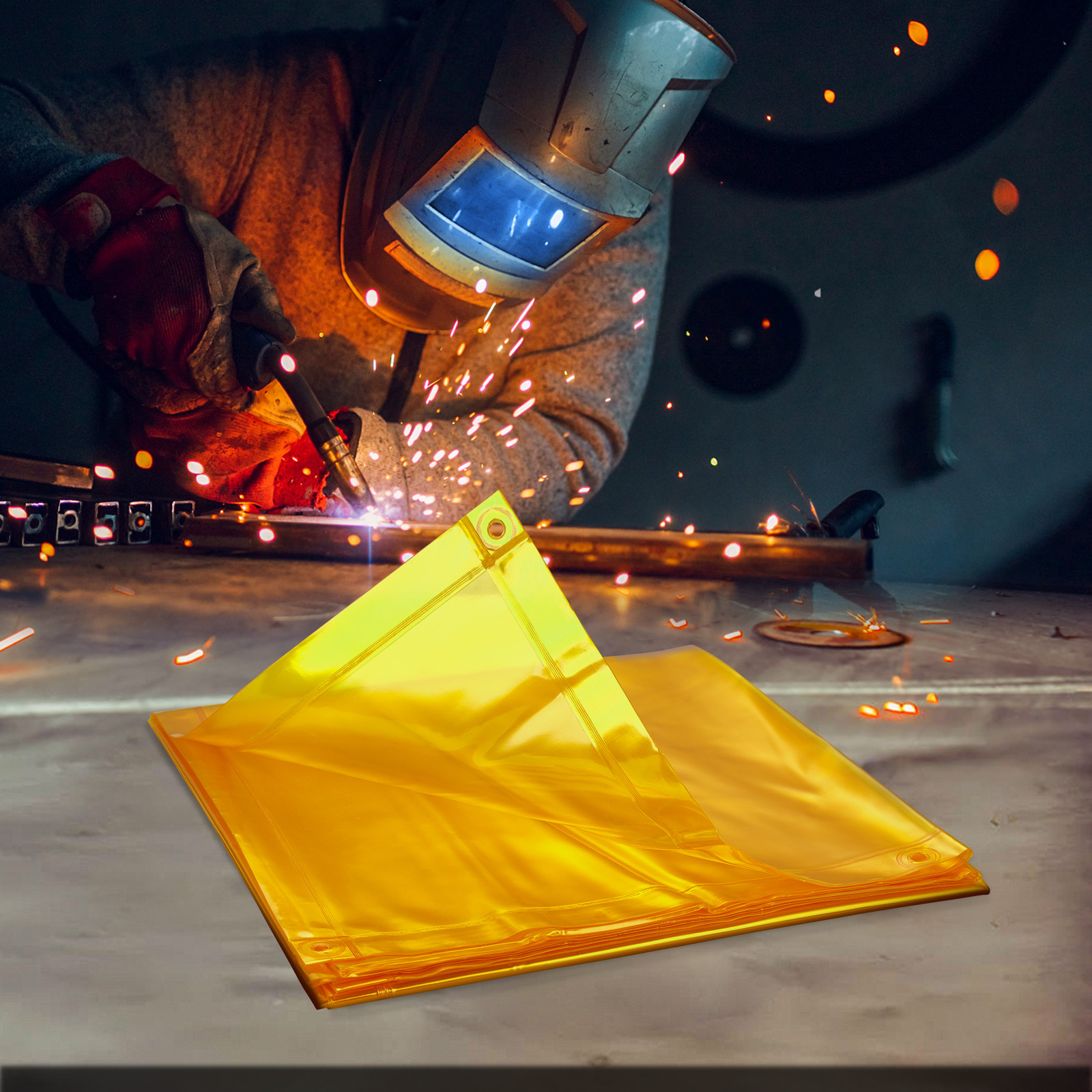 VEVOR Welding Screen with Frame 6’x6′ Welding Curtain Screen on 4 Wheels Yellow
