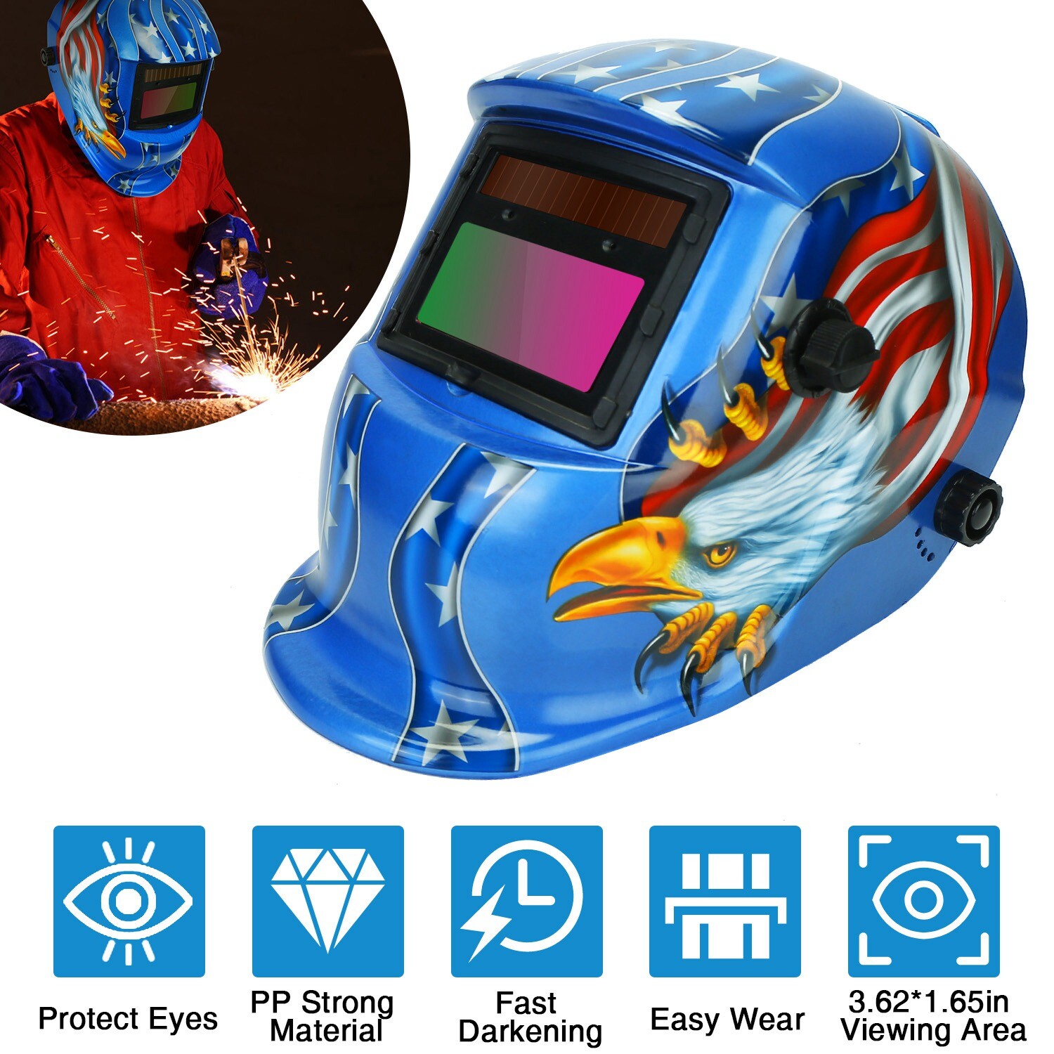Auto-Darkening Solar Welding Helmet – True Color, Large View For TIG/MIG Arc