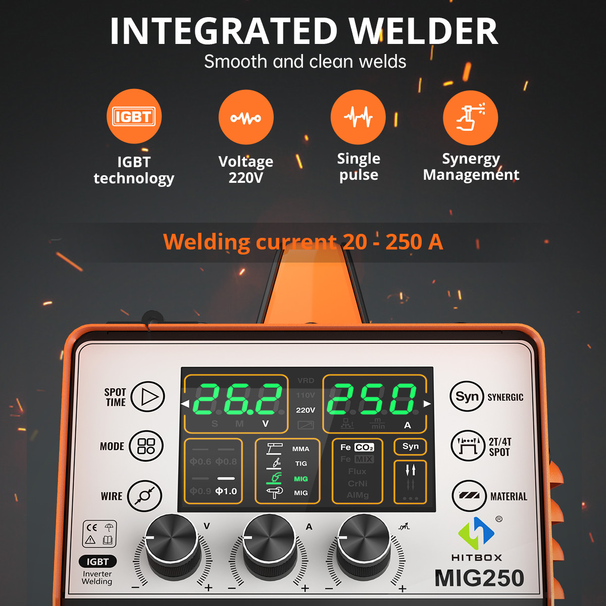 Aluminum MIG Welder 200A 220V MIG250 Welding Machine MIGGAS/GASLESS/Lift TIG/ARC