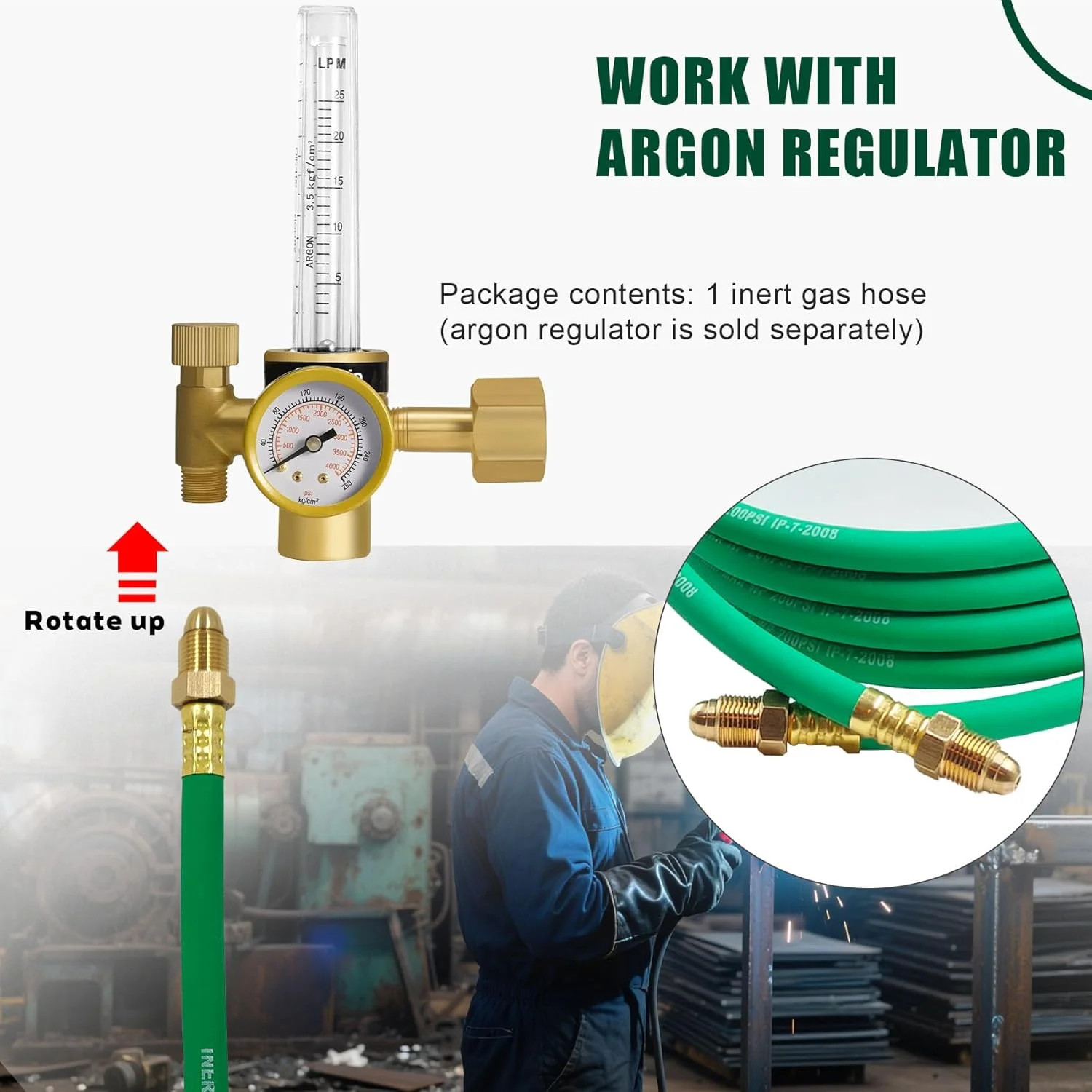 6.56FT Argon Gas Hose, Inert Gas Welding Hoses for MIG/TIG Welding Regulator (5F