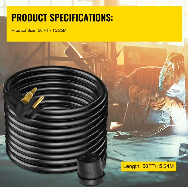 50 ft 40 Amp Welder Extension Cord 8/3 AWG Heavy Duty Power Cord 250V NEMA 6-50